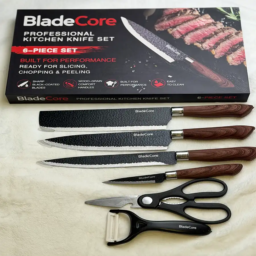 6件套厨房刀具套装 含削皮器 木纹手柄 不锈钢菜刀水果刀组合 FDA认证 图片 5