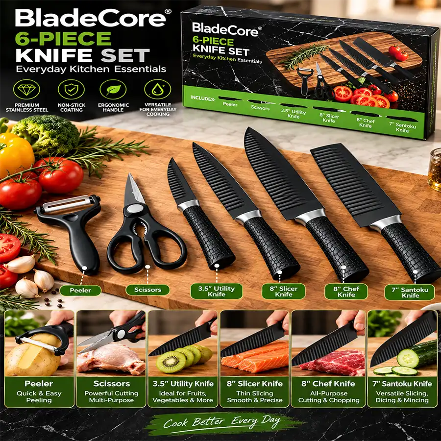 BladeCore 黑色纹理厨房刀具六件套 厨房日常必备 图片 2