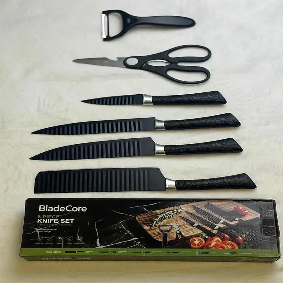 BladeCore 黑色纹理厨房刀具六件套 厨房日常必备
