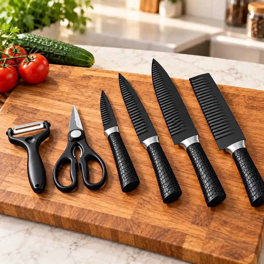 BladeCore 黑色纹理厨房刀具六件套 厨房日常必备