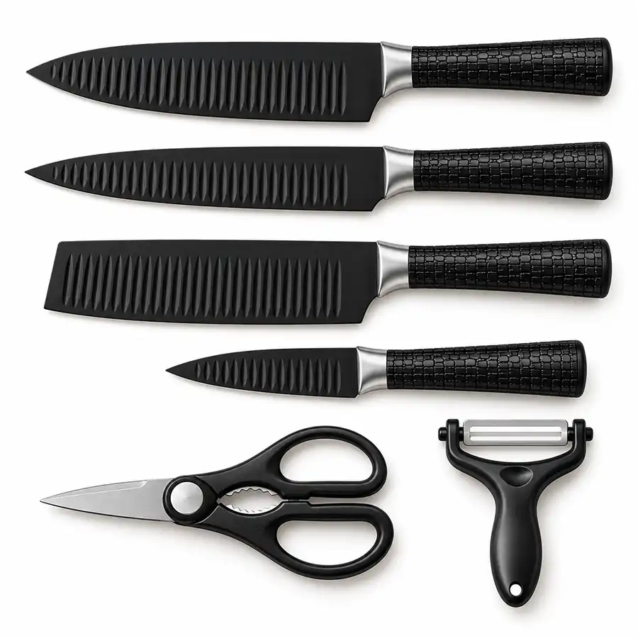 BladeCore 黑色纹理厨房刀具六件套 厨房日常必备 图片 4