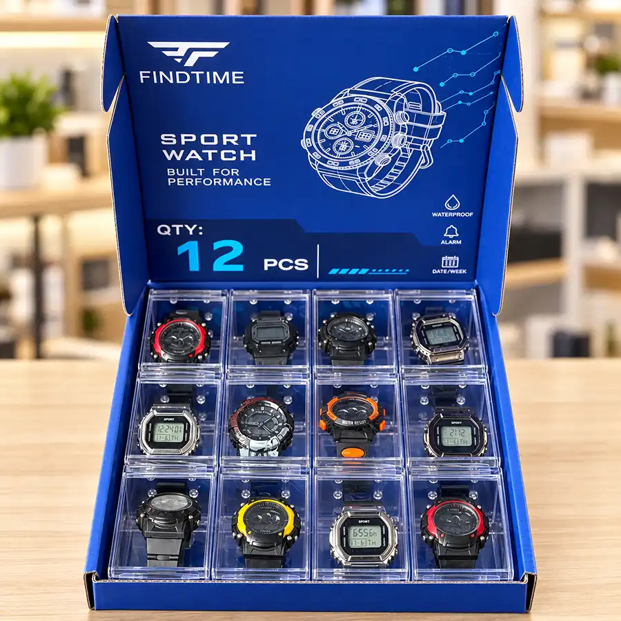 FIND TIME 12只运动手表展示套装 防水电子表 派对分发礼品 展架陈列盒 多色混装
